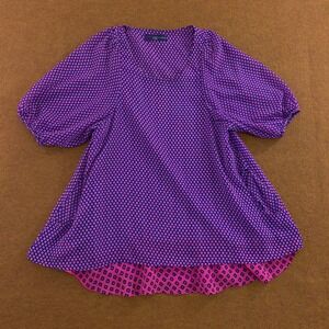 Love Lucy Love Womens XS Purple Pink Polka Dot High Low Puff Sleeve Blouse